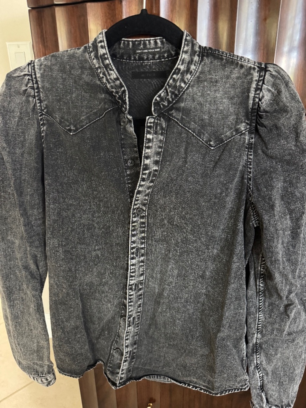 Mother, Black Denim Button Down Shirt (XS)